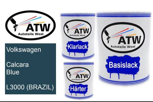 Volkswagen, Calcara Blue, L3000 (BRAZIL): 1L Lackdose + 1L Klarlack + 500ml Härter - Set, von ATW Autoteile West.